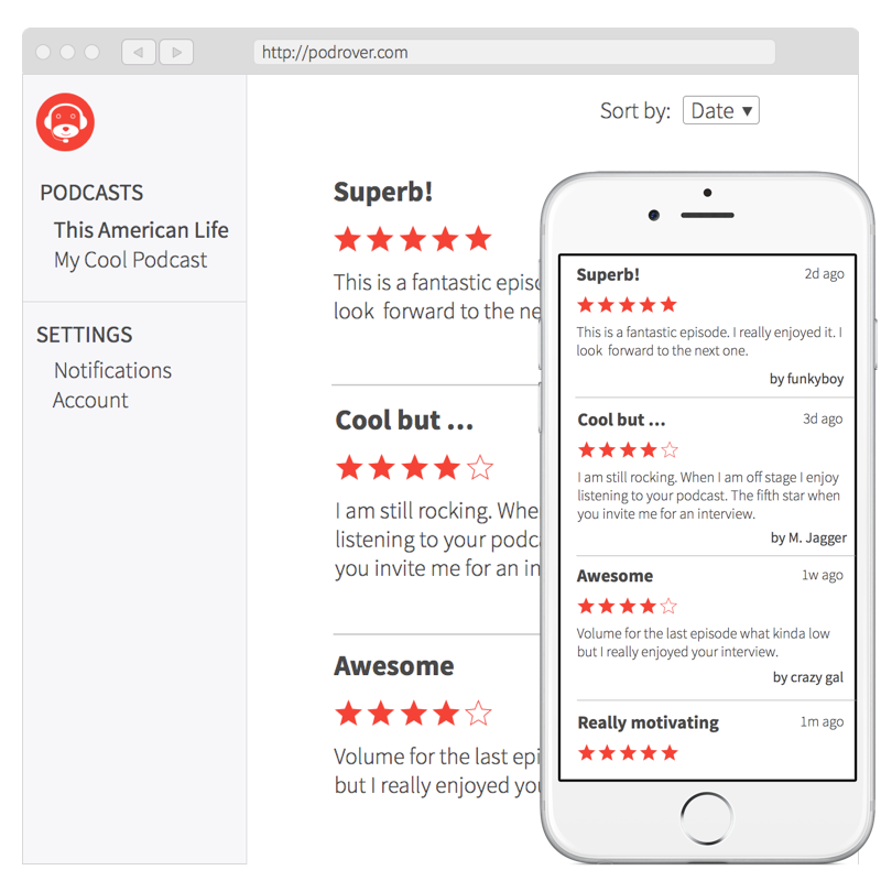 Podrover, save time collecting your podcast reviews.